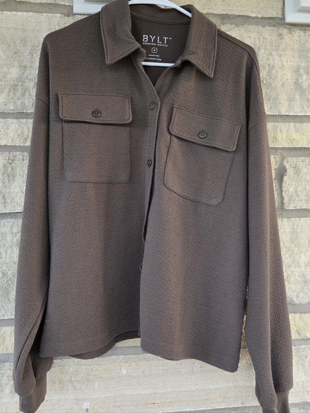 BYLT Premium Basics Serene Shacket Women's M Mocha Relaxed Ribbed Cuffs Stretch